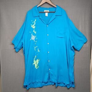 King Size Shirt Mens 4XLT Blue Short Sleeve Button Up Virgin Islands Hawaiian